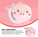 Portable Mini USB Fan – Cute Piggy Beauty Mirror Fan with LED Light & Handheld Design