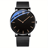 Minimalist Men's Fashion Ultra Thin Watch with Stainless Steel Mesh Belt