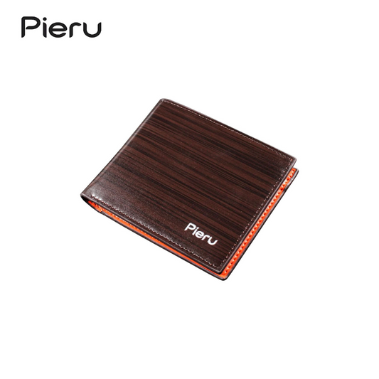 PIERU Men’s Bifold Business Wallet – Wood Grain PU Leather