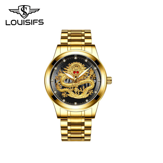LOUISIFS Men’s Quartz Watch – Skeleton Back, Waterproof & Luminous