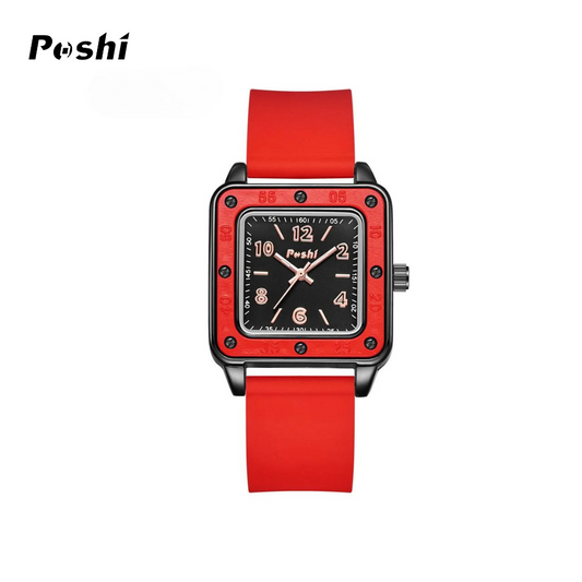 POSHI Women's Square Quartz Watch with Luminous Display – Fashion Silicone Strap