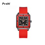POSHI Women's Square Quartz Watch with Luminous Display – Fashion Silicone Strap