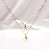 Layered Shell Starfish Necklace for Women – Gold Beach Pendant Clavicle Chain Jewelry