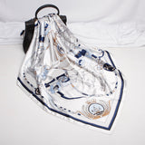Quecy Women’s Satin Square Scarf – Marine Vintage Print, Stylish Neck Accessory
