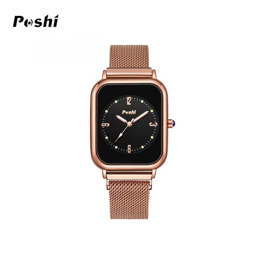 POSHI Women’s Fashion Quartz Watch – Luminous Square Dial, Magnetic Buckle
