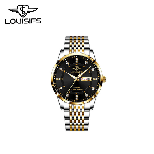 LOUISIFS Men’s Waterproof Watch – Dual Calendar, Luminous Dial