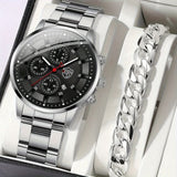 2pcs Set Business Watches - Men's Stainless Steel Date Quartz Round Watches