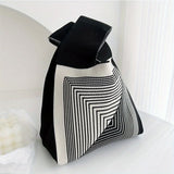 Stylish Black & White Heart Knitted Hobo Bag