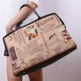 Vintage Newspaper Print Canvas Luggage Handbag