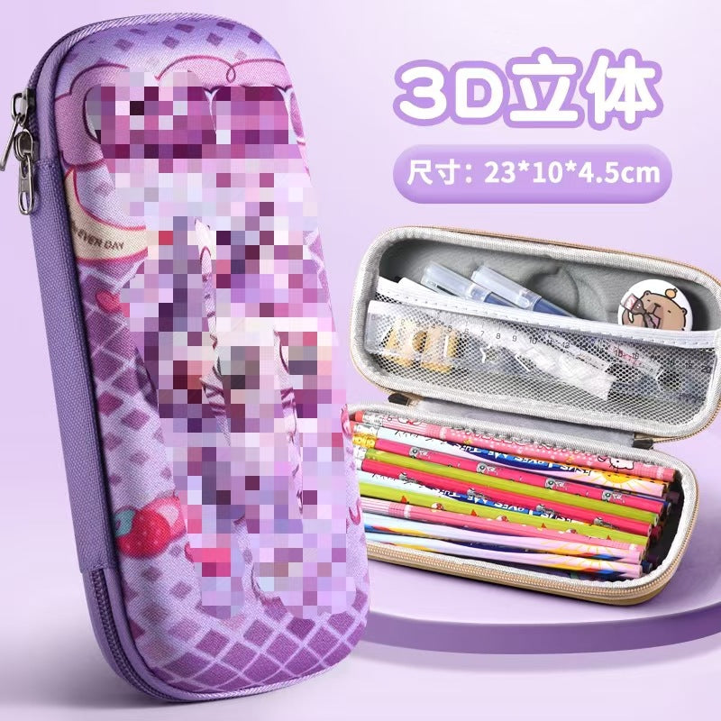 3D stationery box primary school student pull cloth pencil case girl cartoon large capacity pencil case student children gift set
