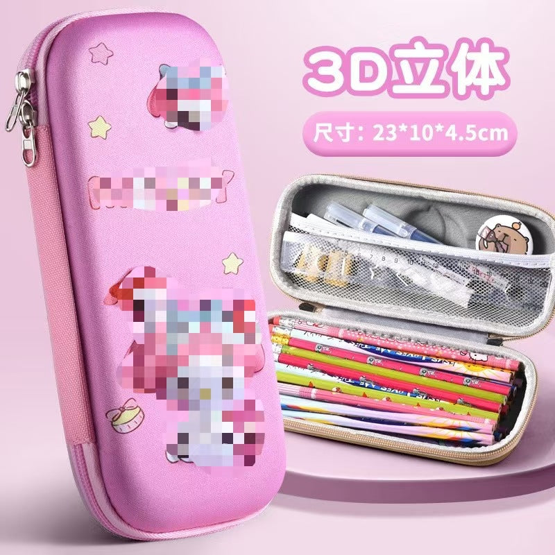 3D stationery box primary school student pull cloth pencil case girl cartoon large capacity pencil case student children gift set