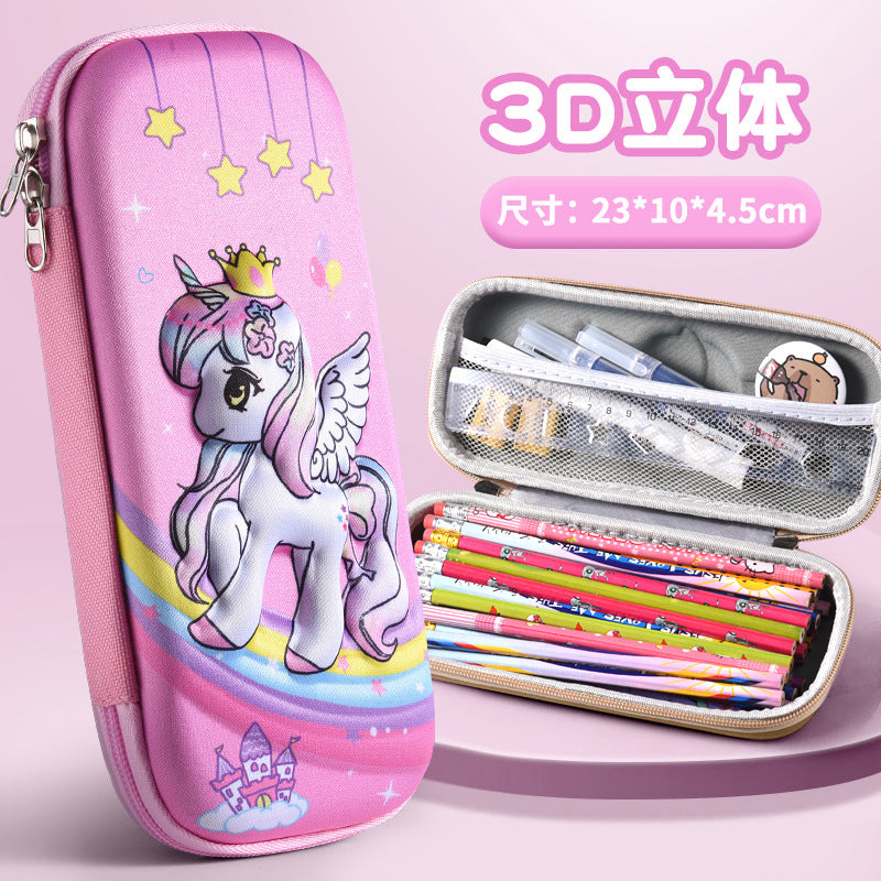 3D stationery box primary school student pull cloth pencil case girl cartoon large capacity pencil case student children gift set
