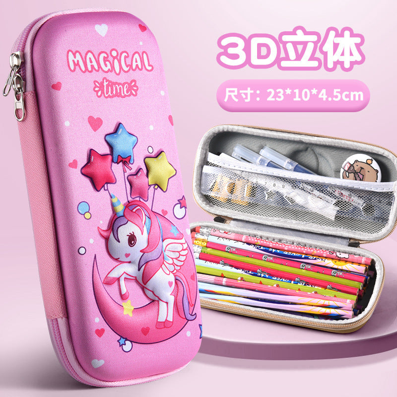 3D stationery box primary school student pull cloth pencil case girl cartoon large capacity pencil case student children gift set