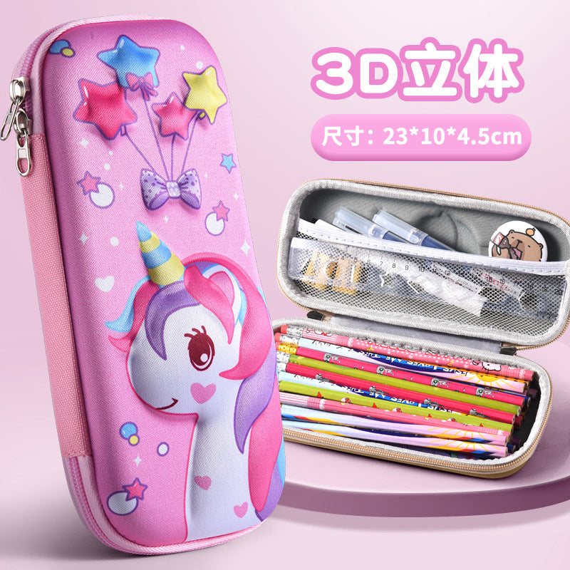 3D stationery box primary school student pull cloth pencil case girl cartoon large capacity pencil case student children gift set