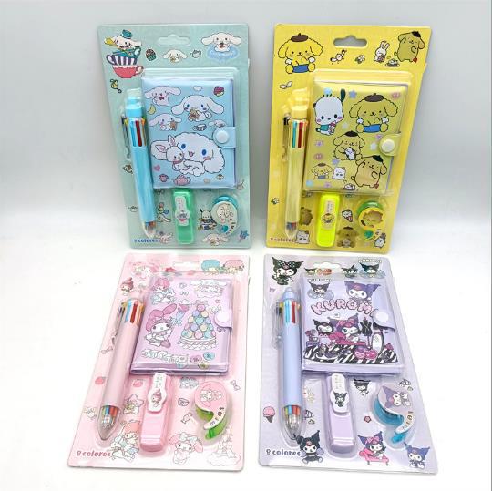 Hot-Selling Demon Slayer Girl Group Mini Ballpoint Pen Journal Set Creative Highlighter and Washi Tape Combo Stationery Set