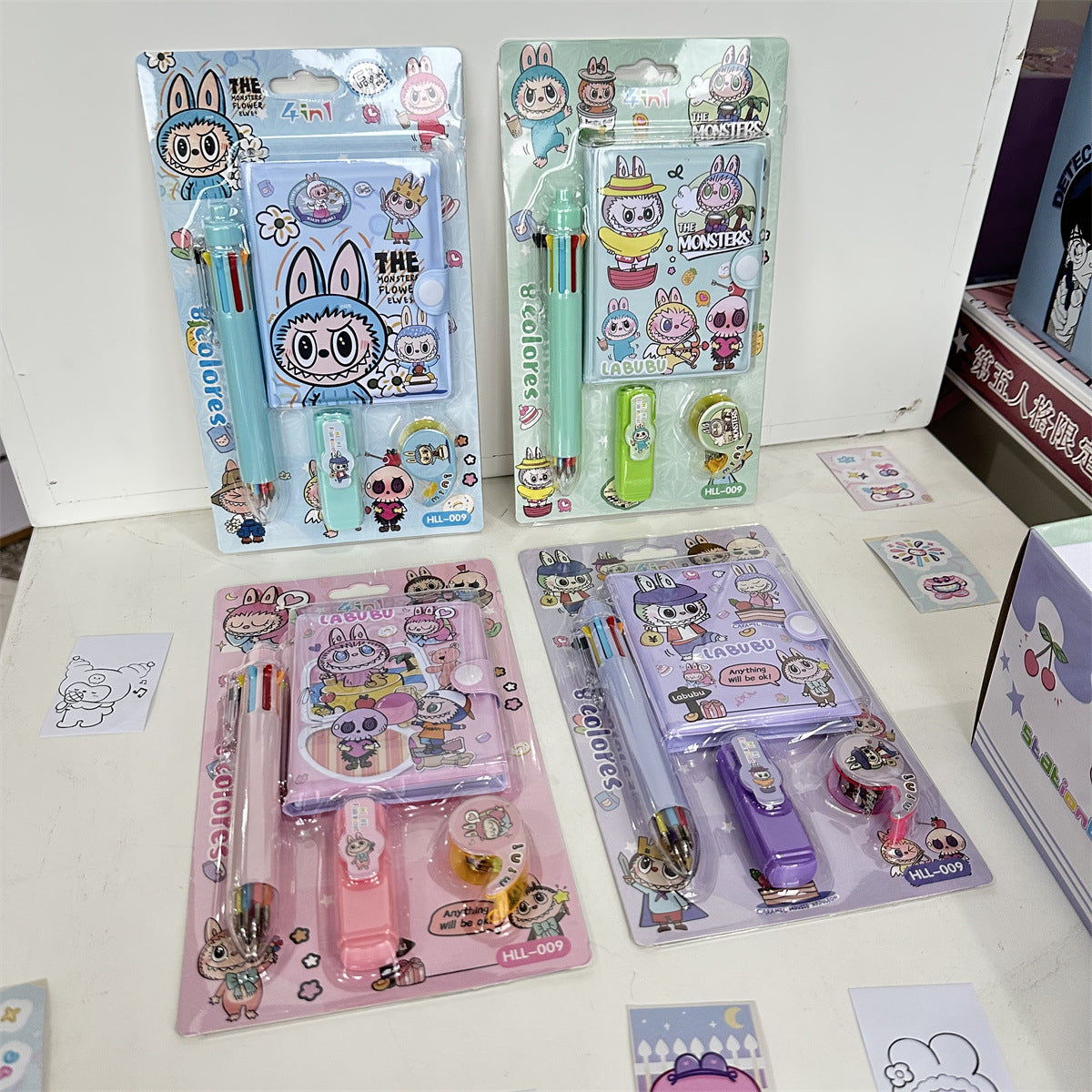 Hot-Selling Demon Slayer Girl Group Mini Ballpoint Pen Journal Set Creative Highlighter and Washi Tape Combo Stationery Set