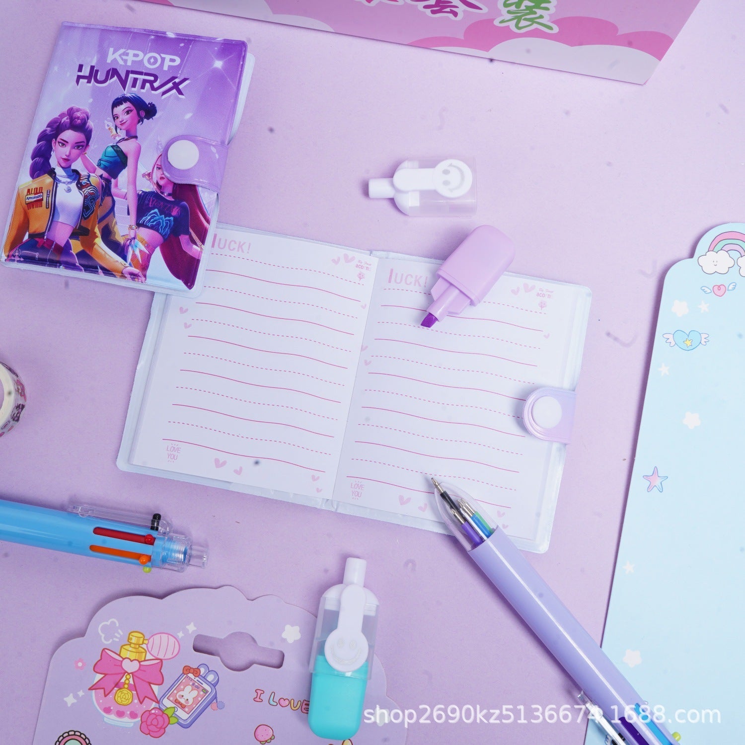 Hot-Selling Demon Slayer Girl Group Mini Ballpoint Pen Journal Set Creative Highlighter and Washi Tape Combo Stationery Set