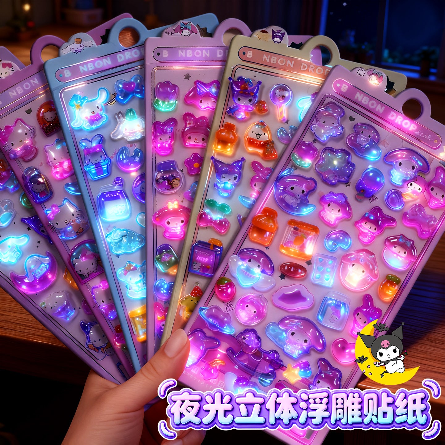 3D Stereo Embossed Luminous Stickers for Girls and Kidsren's Handbags DIY Decorations Small Patterns Cartoon Cute and Fun