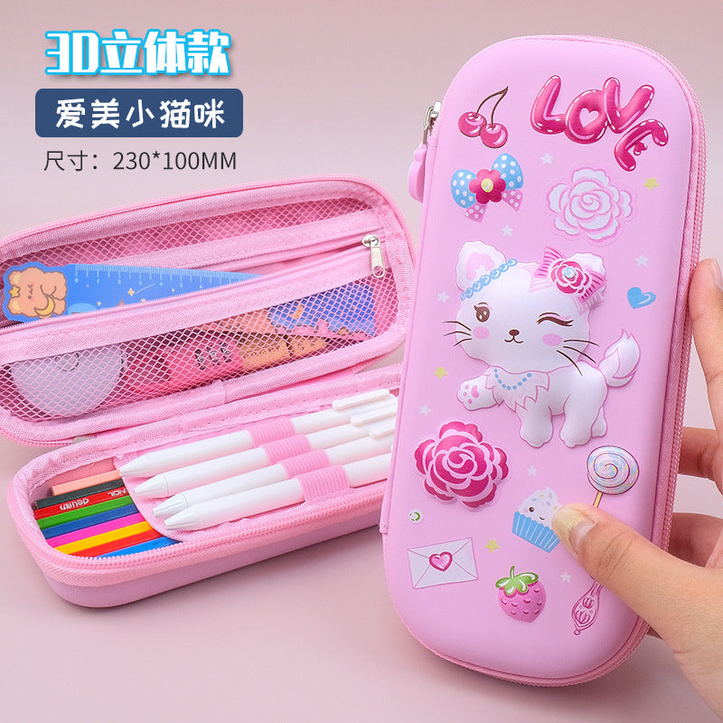 3D Stereo Pencil Case for Primary School Students, High-End, Cute, Milky Pencil Case, Large Capacity, Stain-Resistant School Pencil Case