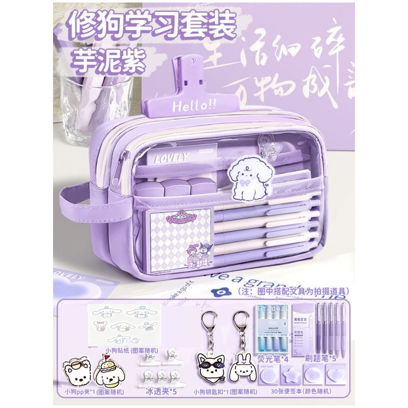 Super Popular Boys and Girls Large-Capacity Junior High School Students and Primary School Students Pencil Stationery Box Transparent Stationery Bag Ins Style Pencil Bag