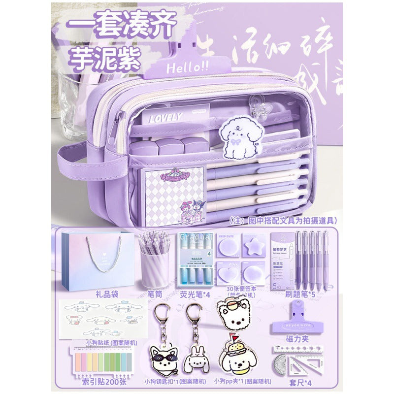 Super Popular Boys and Girls Large-Capacity Junior High School Students and Primary School Students Pencil Stationery Box Transparent Stationery Bag Ins Style Pencil Bag