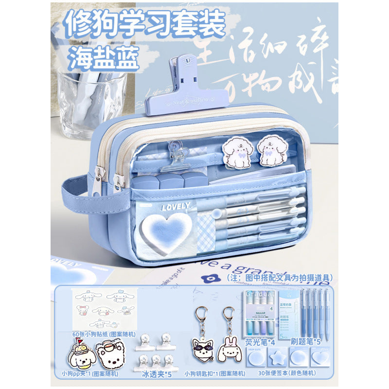 Super Popular Boys and Girls Large-Capacity Junior High School Students and Primary School Students Pencil Stationery Box Transparent Stationery Bag Ins Style Pencil Bag