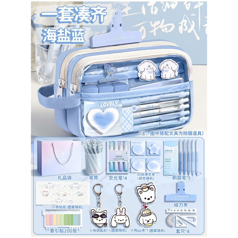 Super Popular Boys and Girls Large-Capacity Junior High School Students and Primary School Students Pencil Stationery Box Transparent Stationery Bag Ins Style Pencil Bag