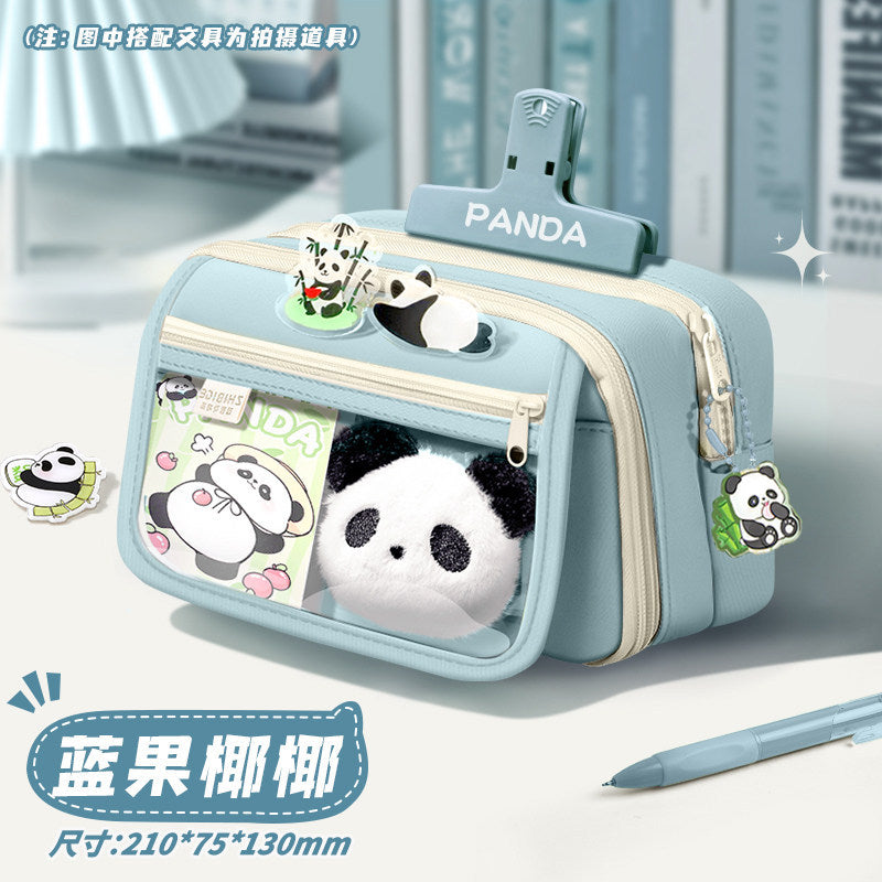Super Popular Boys and Girls Large-Capacity Junior High School Students and Primary School Students Pencil Stationery Box Transparent Stationery Bag Ins Style Pencil Bag
