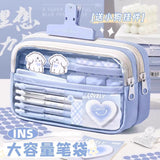 Super Popular Boys and Girls Large-Capacity Junior High School Students and Primary School Students Pencil Stationery Box Transparent Stationery Bag Ins Style Pencil Bag