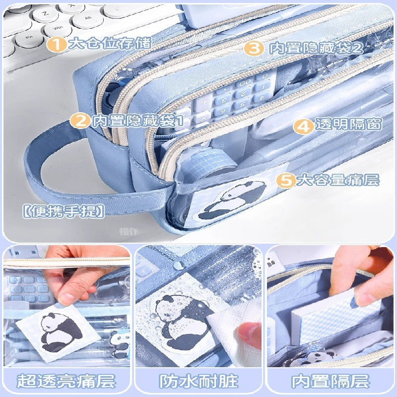 Super Popular Boys and Girls Large-Capacity Junior High School Students and Primary School Students Pencil Stationery Box Transparent Stationery Bag Ins Style Pencil Bag