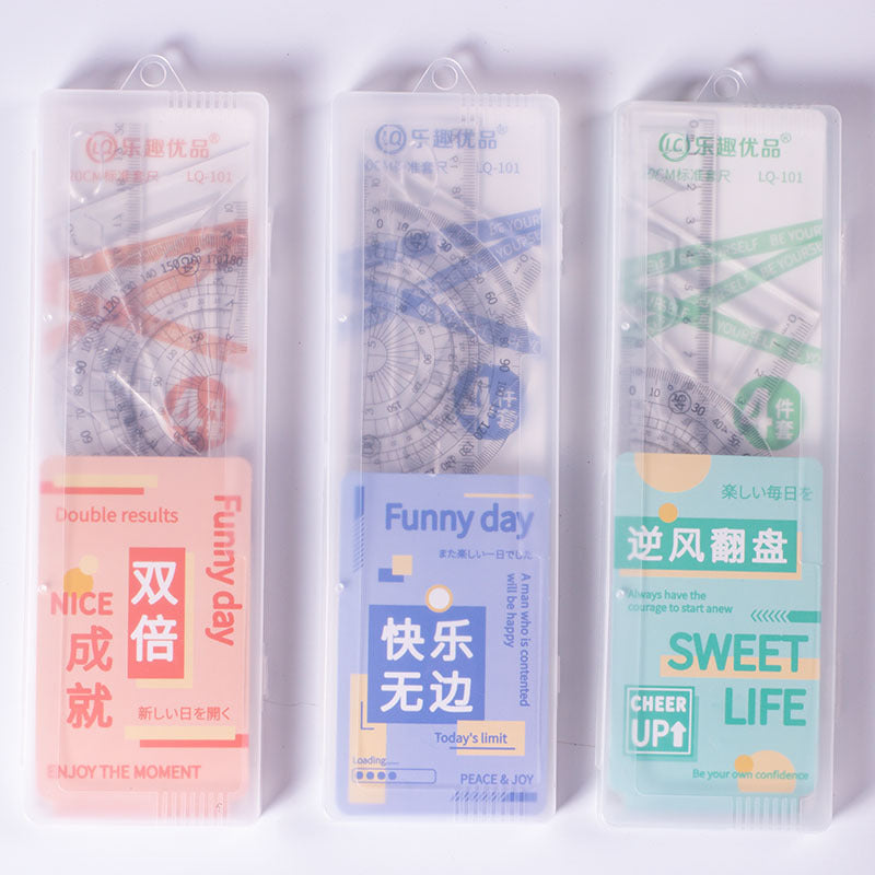Student drawing set ruler plastic ruler triangle ruler protractor set ruler learning stationery plastic boxed set ruler
