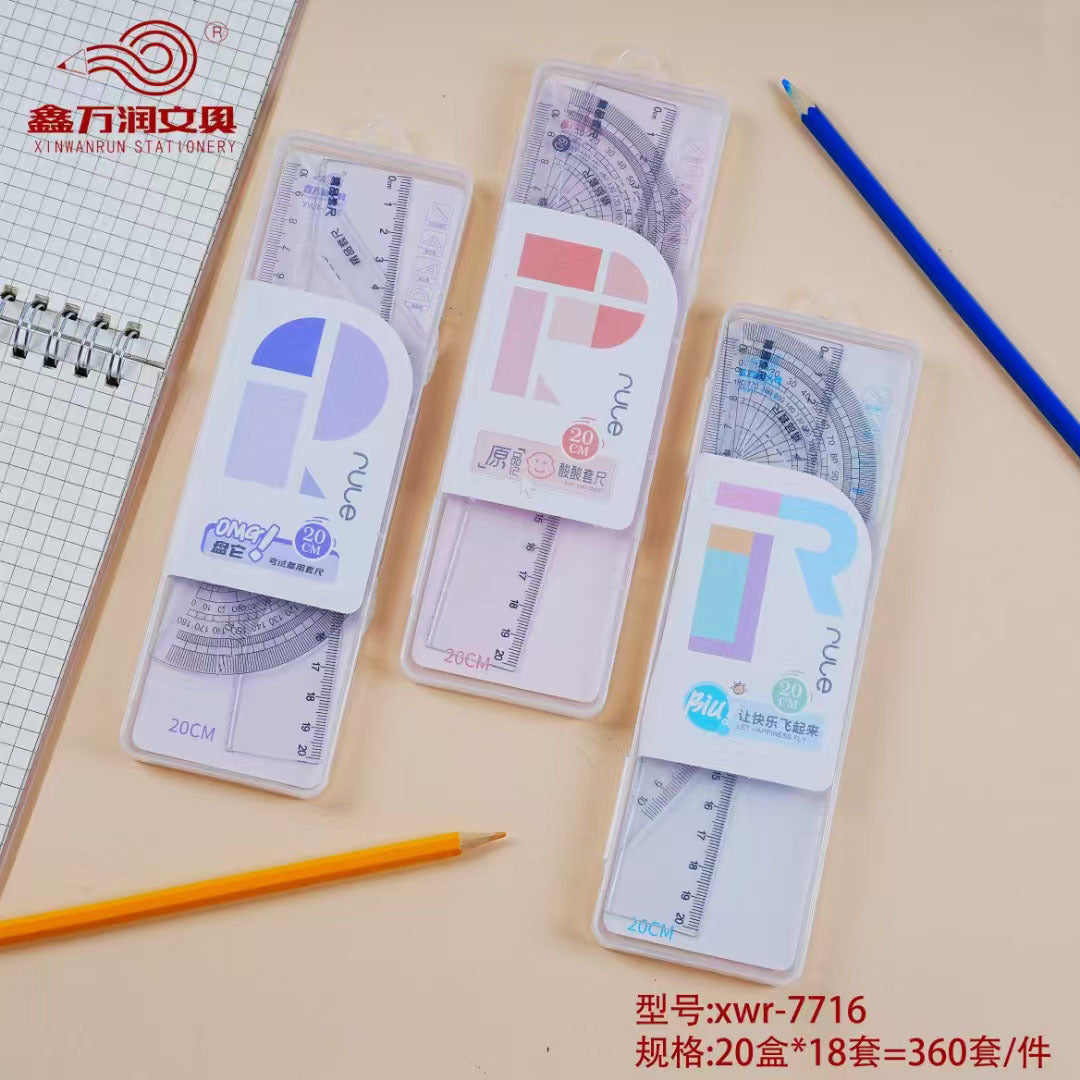 Student drawing set ruler plastic ruler triangle ruler protractor set ruler learning stationery plastic boxed set ruler