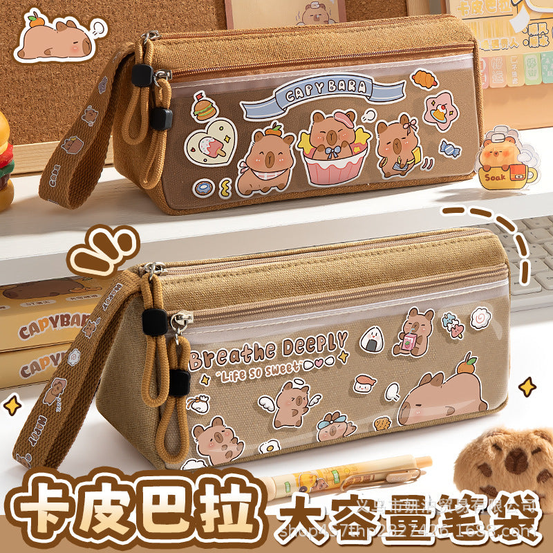 Kapibala Pencil Case Large Capacity Stationery Box for Girls and Boys Stationery Bag Pencil Box Student Supplies Cute Storage