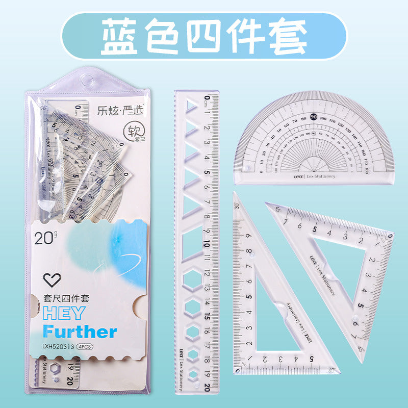 20cm Soft Ruler Four-Piece Set of Rulers for Students to Draw with Triangular Rulers and Protractors Multi-Specification Ruler Sets Wholesale