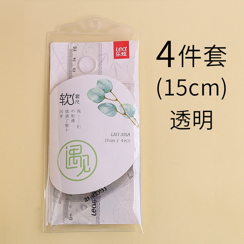 20cm Soft Ruler Four-Piece Set of Rulers for Students to Draw with Triangular Rulers and Protractors Multi-Specification Ruler Sets Wholesale