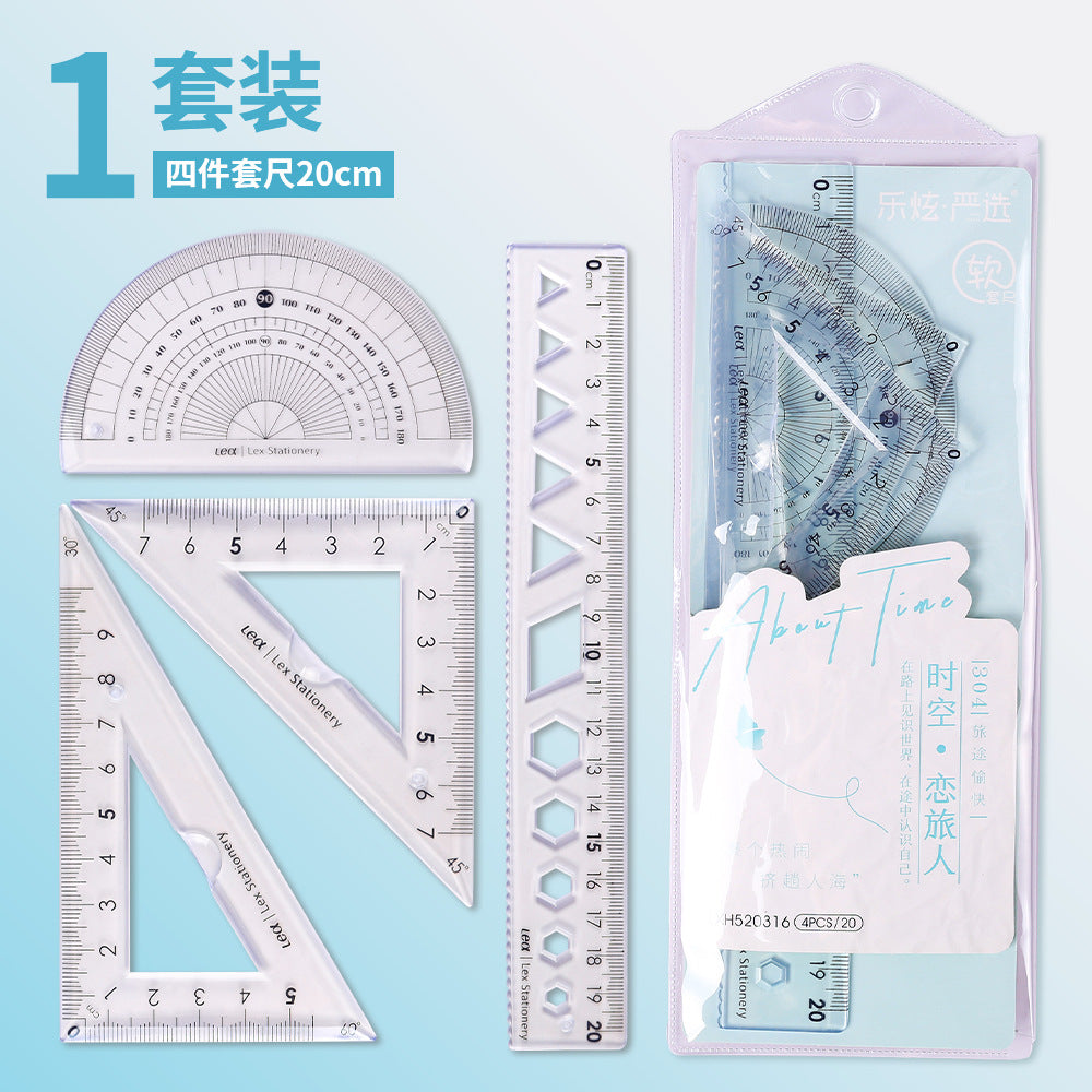 20cm Soft Ruler Four-Piece Set of Rulers for Students to Draw with Triangular Rulers and Protractors Multi-Specification Ruler Sets Wholesale