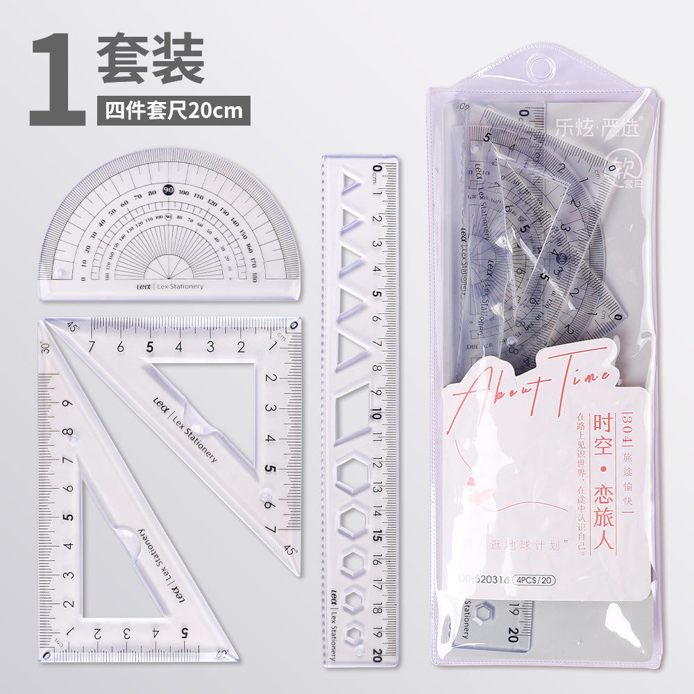 20cm Soft Ruler Four-Piece Set of Rulers for Students to Draw with Triangular Rulers and Protractors Multi-Specification Ruler Sets Wholesale