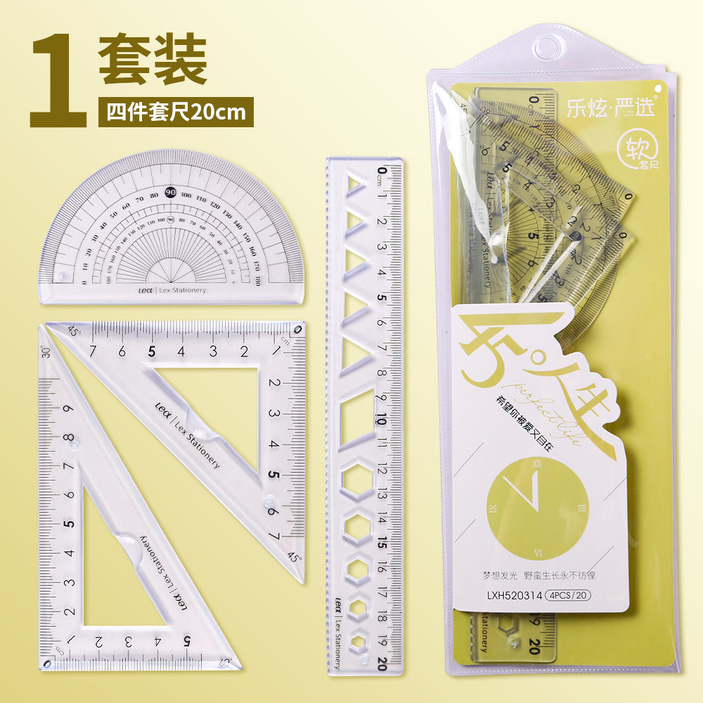 20cm Soft Ruler Four-Piece Set of Rulers for Students to Draw with Triangular Rulers and Protractors Multi-Specification Ruler Sets Wholesale