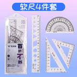 20cm Soft Ruler Four-Piece Set of Rulers for Students to Draw with Triangular Rulers and Protractors Multi-Specification Ruler Sets Wholesale
