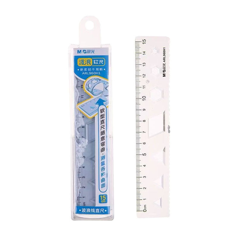 Morning Light Transparent Ruler Student Exam Drawing Measuring Ruler 15cm Wavy Soft Ruler Aluminum Alloy 20cm Plastic