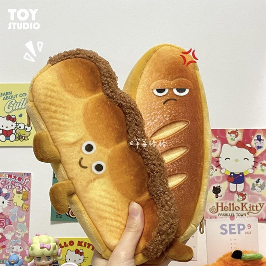 Plush Pencil Case in the Shape of a Toast Bread, Large Capacity, Cute and Creative Japanese-Style Stationery Box for Middle School Students