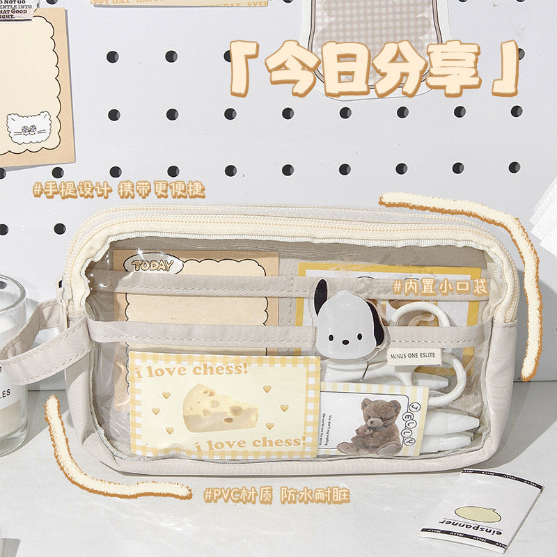 Portable Pencil Case with Large Capacity and Visible Window, Stationery Storage Bag, Ins-Style, Simple, Lightweight for Primary and Secondary Schools