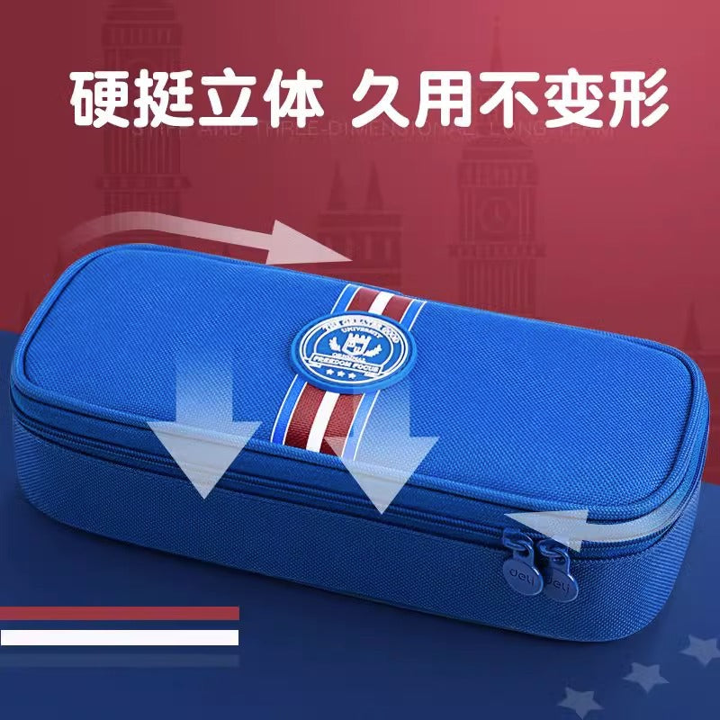 Deli Pencil Bag Boys Pupil Stationery Box 2023 New Pencil Case Large Capacity British Style College Stationery Bag