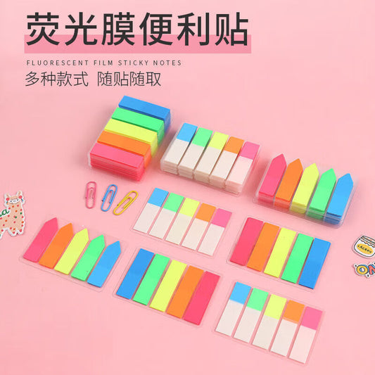 Index Tabs Pet Sticky Notes Fluorescent Labels Colorful Arrow Ins-Style Self-Adhesive Markers Small Strips Waterproof for Students