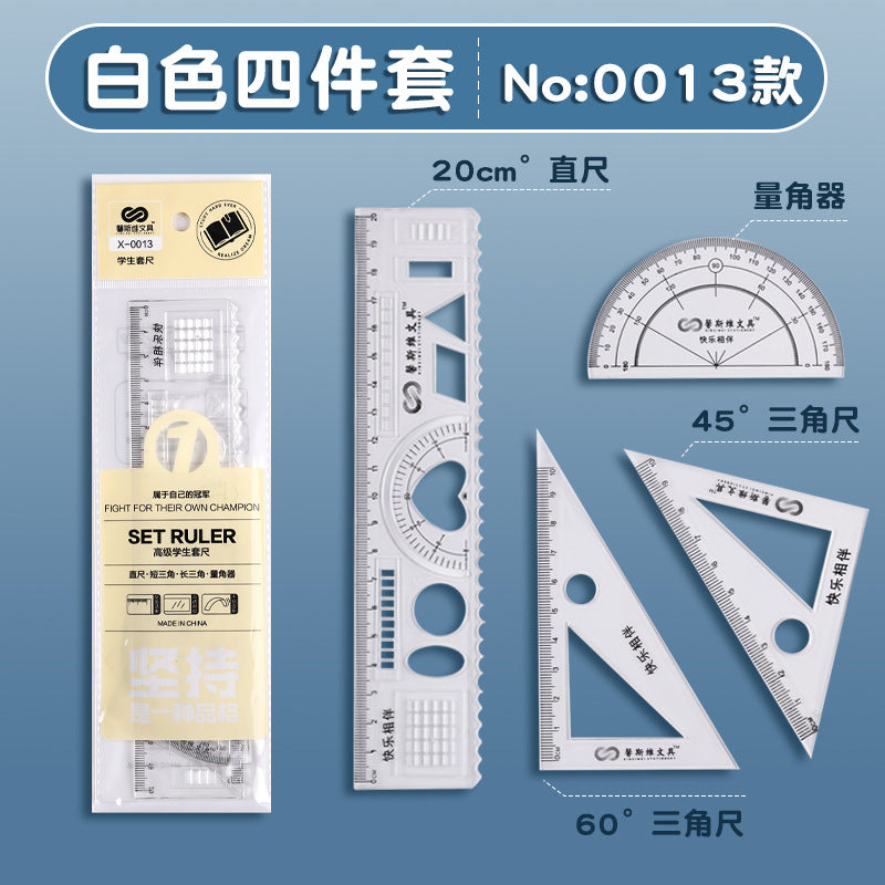Student Set of Rulers 4-Piece Set Ruler 20cm Triangle Set Ruler Protractor Multi-Functional Primary School Student Macaron