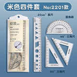 Student Set of Rulers 4-Piece Set Ruler 20cm Triangle Set Ruler Protractor Multi-Functional Primary School Student Macaron