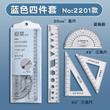 Student Set of Rulers 4-Piece Set Ruler 20cm Triangle Set Ruler Protractor Multi-Functional Primary School Student Macaron