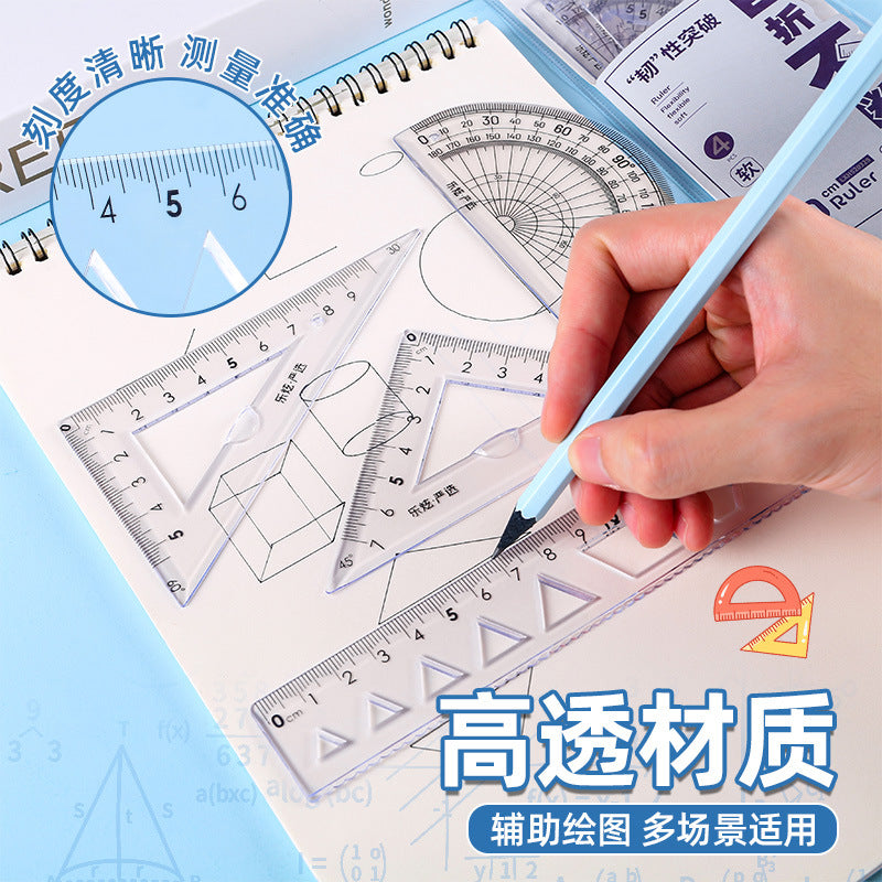 20cm Soft Ruler Four-Piece Set of Rulers for Students to Draw with Triangular Rulers and Protractors Multi-Specification Ruler Sets Wholesale
