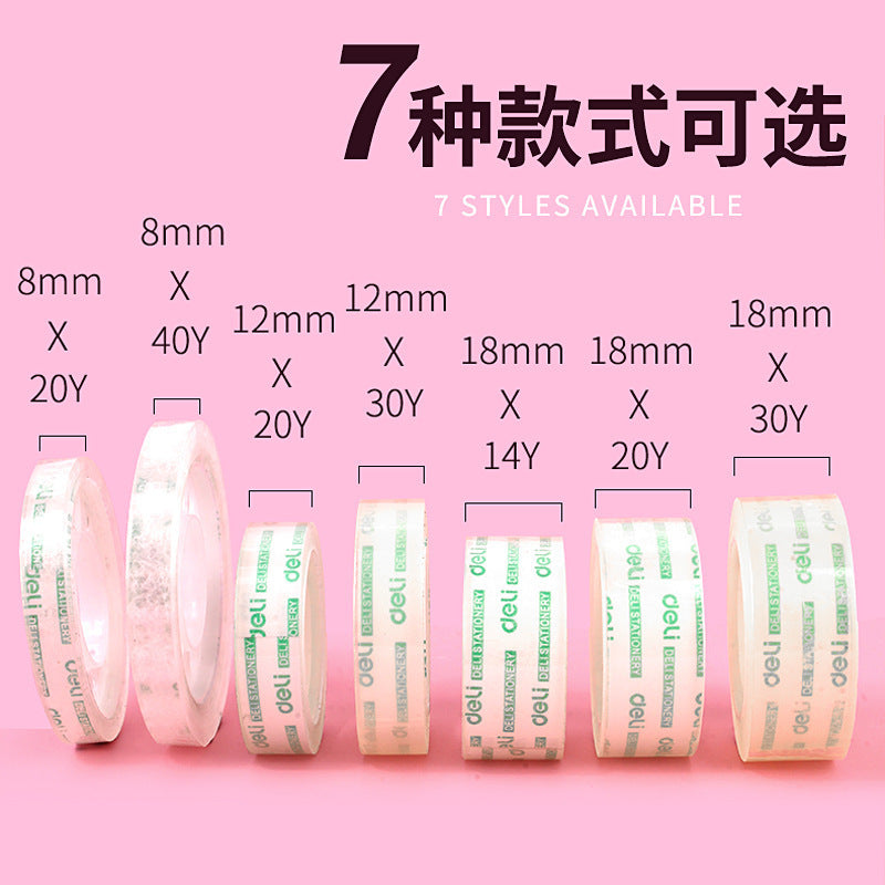 Deli Stationery tape children's handmade adhesive tape 12mm students use transparent small adhesive tape hand tear thin adhesive tape wholesale