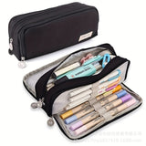 in stock Multi-layer Canvas Retractable Pencil Case Korean Simple High School Student Macaron Color-block Variable Large Capacity Pencil Case